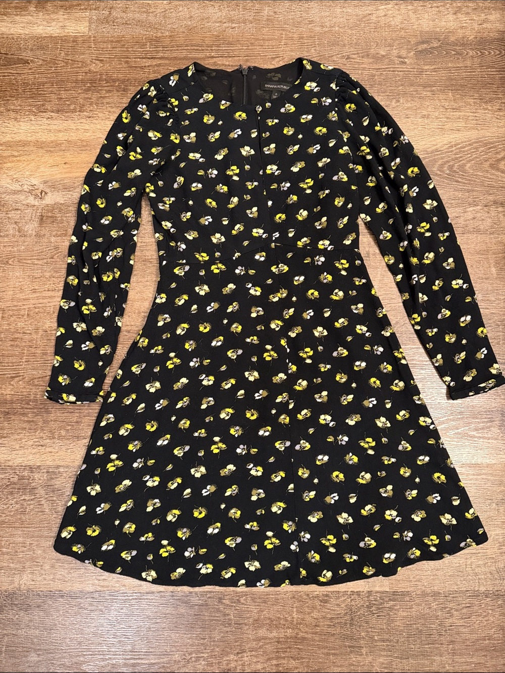 Banana Republic Black Mini Dress with Yellow and White Floral Print